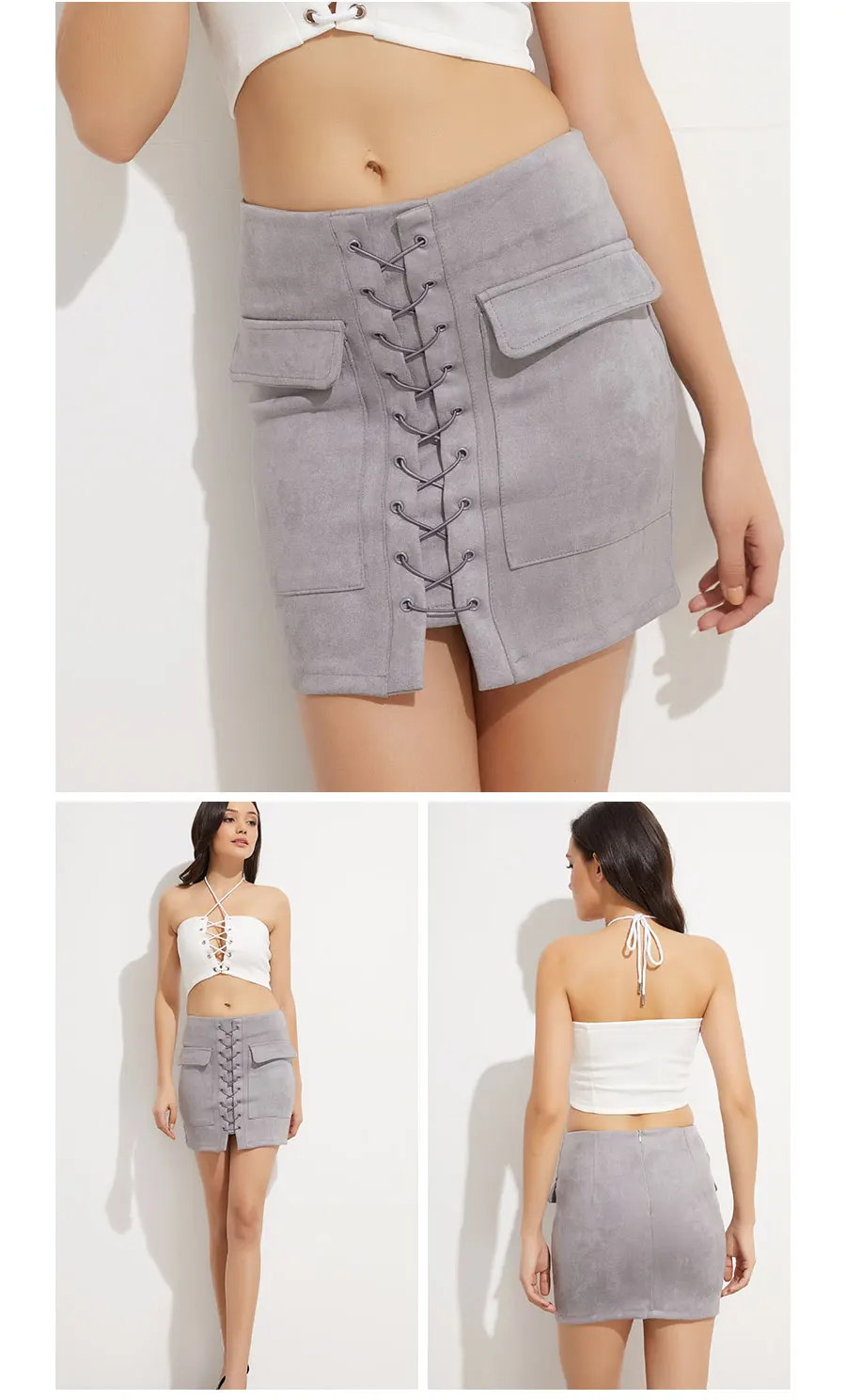Vintage High Waist External Pocket Tight Suede Mini Skirt | Uniqistic.com