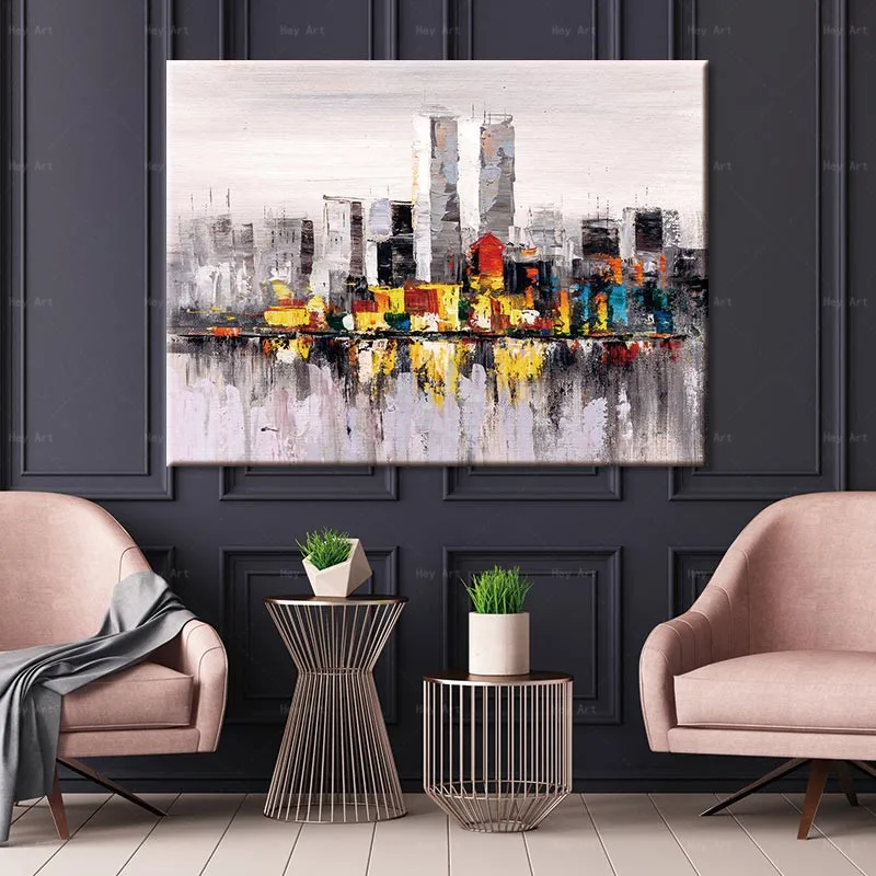 

HD Canvas Painting Print Urban Scenery River Reflected Wall Art Home Decoration for Living Room