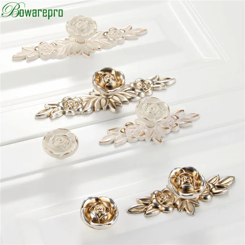 bowarepro Antique Rose Cabinet Handle Door Drawer Dresser Cupboard Pull Handle and Knob Kitchen Ceramic Cabinet Knob Rose Flower
