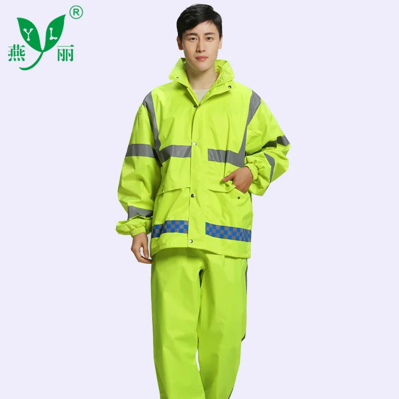 Wide luminous yellow sanitation raincoat rain pants suit Wide brim