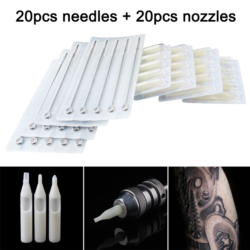 20Pcs Disposable Tattoo Needle Nozzle Set Needles Tips Caps Kit for