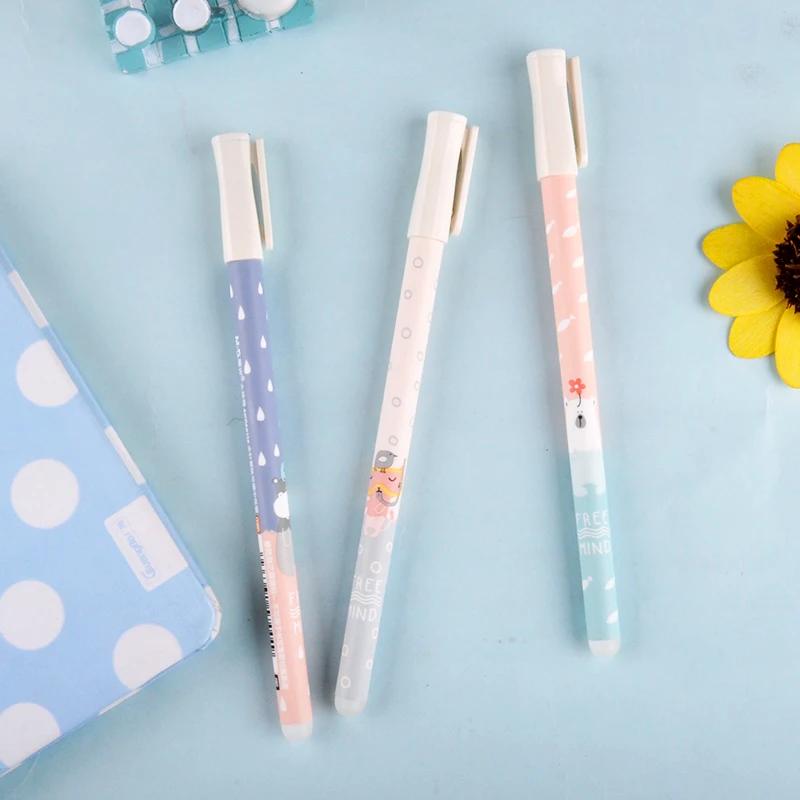 

3pcs/lot eraserable gel-ink pens cartoon animals plastic gel pen with eraser black blue ink 0.5mm student's writing stationery