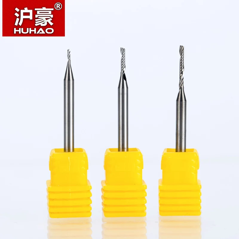 HUHAO 1PC 3.175mm Single Flute Spiral router bits CNC end mill For MDF Tungsten Carbide Milling Cutter tugster steel cnc tools|cnc mill|end