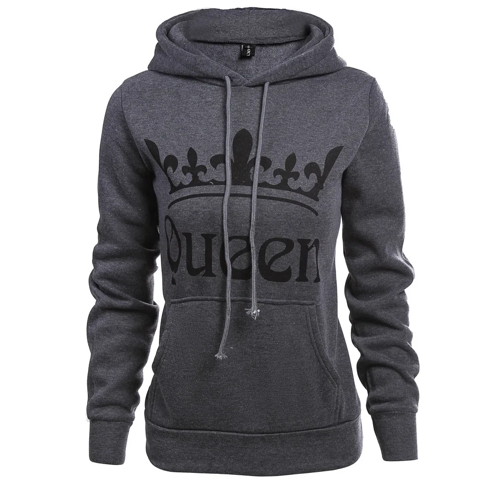  2017 New Women Men Hoodies King Queen Printed Sweatshirt Lovers Couples Hoodie Hooded Sweatshirt Ca