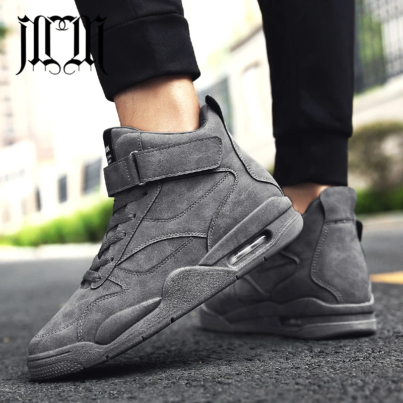 

MumuEli Air Cushion Green Gray Black Leather Fashion High Top Trainers Running Casual Shoes Men 2019 Designer Male Sneakers K618