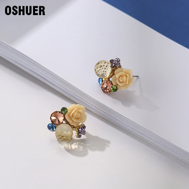 Серьги пусеты женские классические серьги золотого цвета с розой|fashion stud earrings|stud