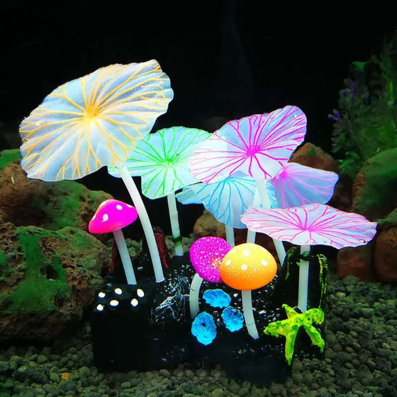 Искусственное Грибное водное растение со светящимся эффектом для аквариума, пейзаж, украшение для аквариума