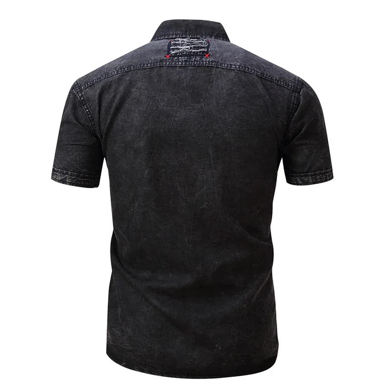 Mcikkny Винтаж для мужчин джинсовая рубашка мода Slim Fit Летние футболки рубашка с короткими рукавами для Y602