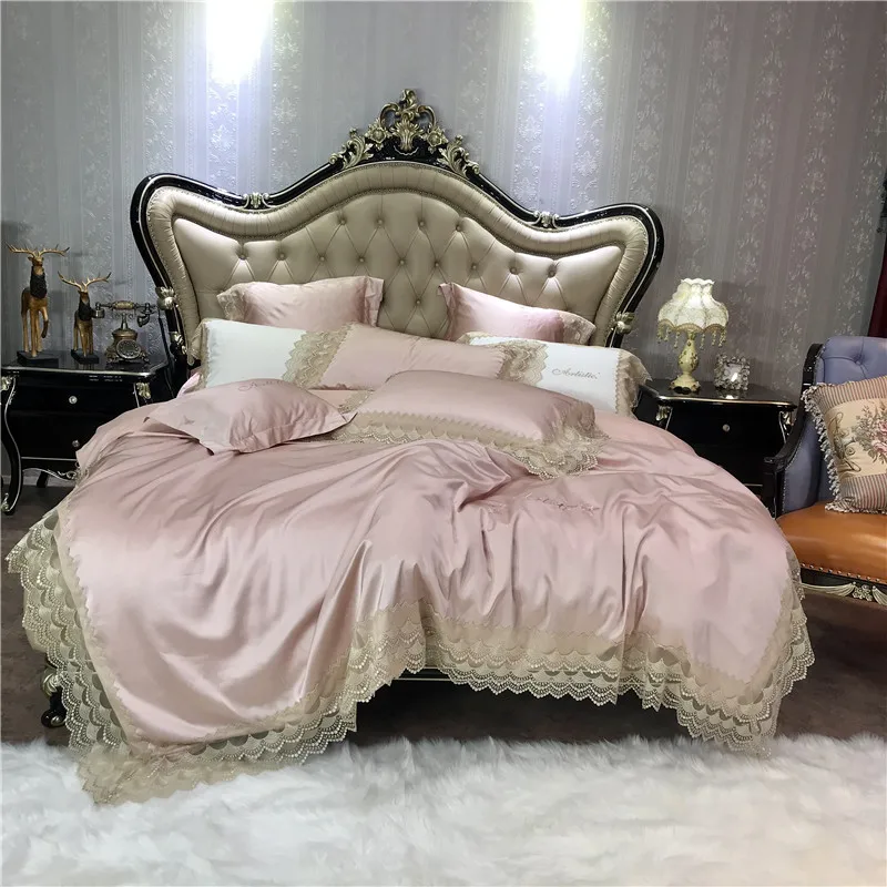 

Romantic 100S cotton Bedding Sets king Size Quilt Cover Bed Sheet Pillowcase Bed Cover Set for lace Bed Linen 4/7pcs