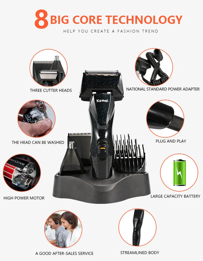 Kemei-5890 Men Electric Shaver Razor Male Shaving Machine Nose Trimmer Rechargeable Multifunction Beard Shaver Face Care Machine