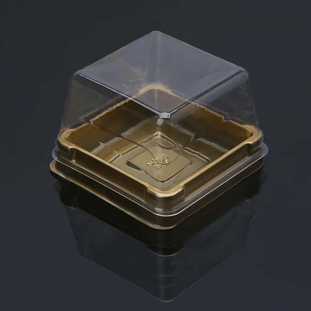 50g مربع القمر كعكة الصواني علبة التعبئة والتغليف الحاويات حامل مع يغطي البلاستيك كعك القمر كعكة صناديق 50 مجموعات