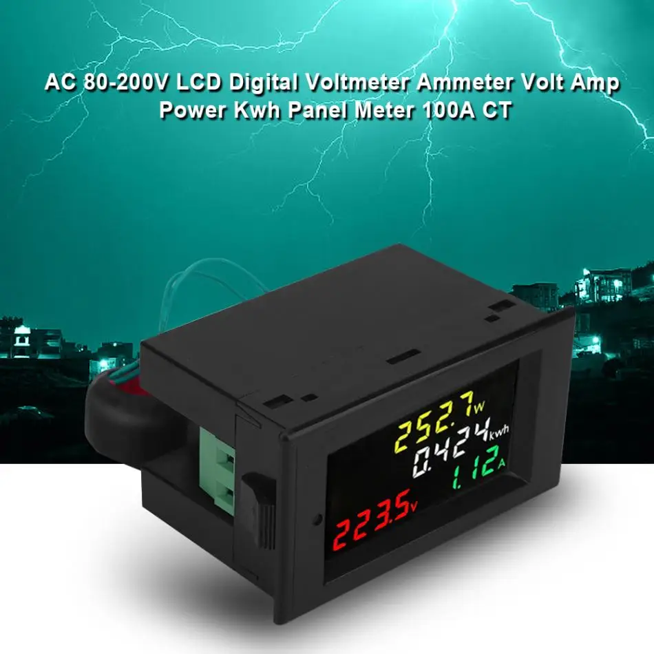 

4 IN 1 AC 80-300V 100A Digital Voltmeter Voltage Meter Ammeter Volt Amp Power Kwh Meter LCD Display Screen 0-45000W Data Tester