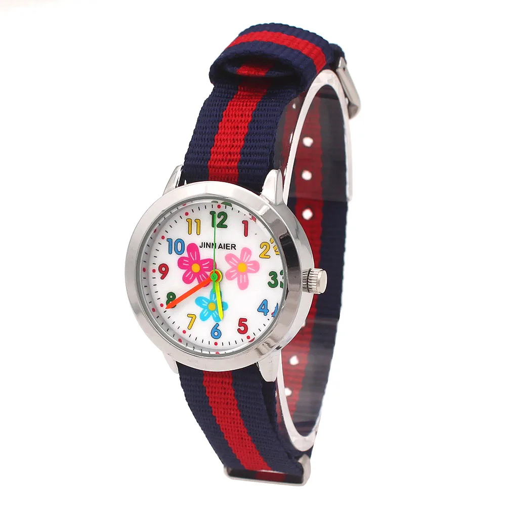 Детские часы высокого качества красочные дети мальчик девочка ткань нейлоновый ремешок цветы циферблат мультфильм часы студенческие наручные часы