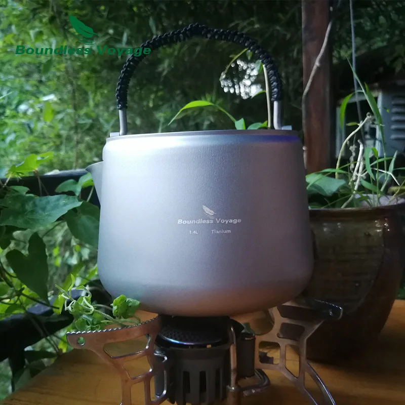 Boundless Voyage 1.4L titanio con filtro Camping agua café té olla anti-quemaduras tapa manija de Cocina de Inducción