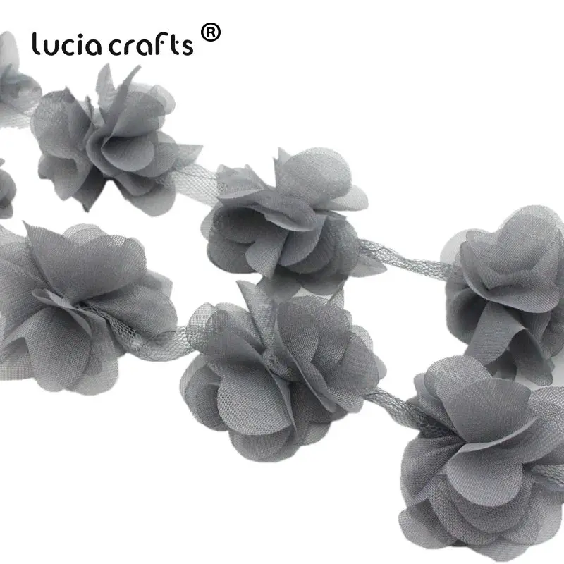 Lucia crafts ПРИБЛИЗИТЕЛЬНО 5,5 см 3D шифон цветы кружево отделка шитье поставки платье украшение кружевная ткань аппликация V0401 - Цвет: Grey 1y