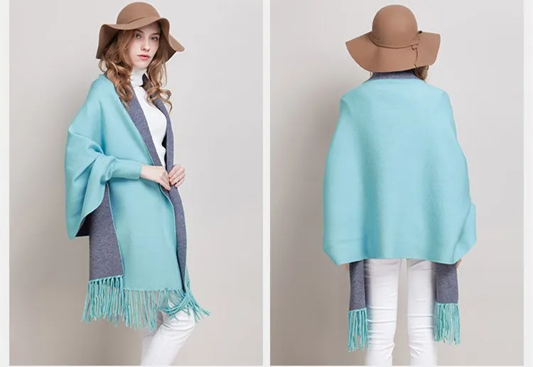 2016 Autumn New Women's Elegant Socialite Cashmere Tassel Cardigan Sweaters Batwing Sleeve Scarf Cape Outwear Poncho Top Quality