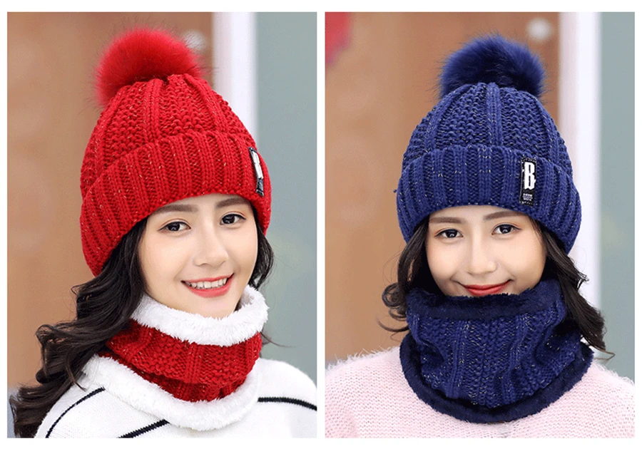 Bonnet pompon pour femme avec écharpe et bonnet de ski d'hiver