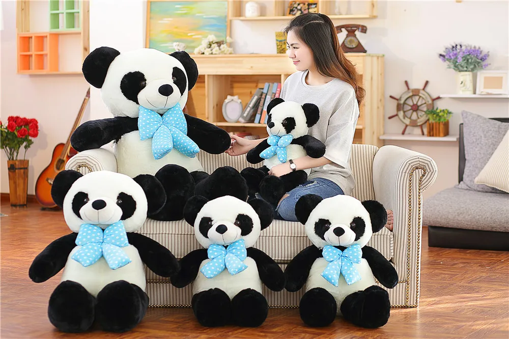 Новые плюшевые синий лук панда игрушки прекрасный большой панда кукла подарок около 100 см 0600