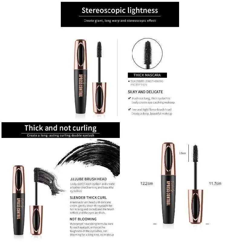 Высококачественные Mascaras 4D водонепроницаемые утолщающие удлинение завивки ресницы долгодержащиеся косметика
