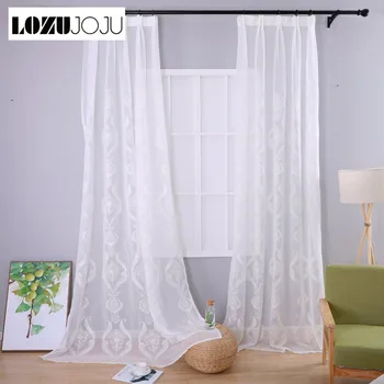

LOZUJOJU Free shipping Fabrics sheer curtain modern living bedroom style curtain European tulle luxury white Embroidered kitchen