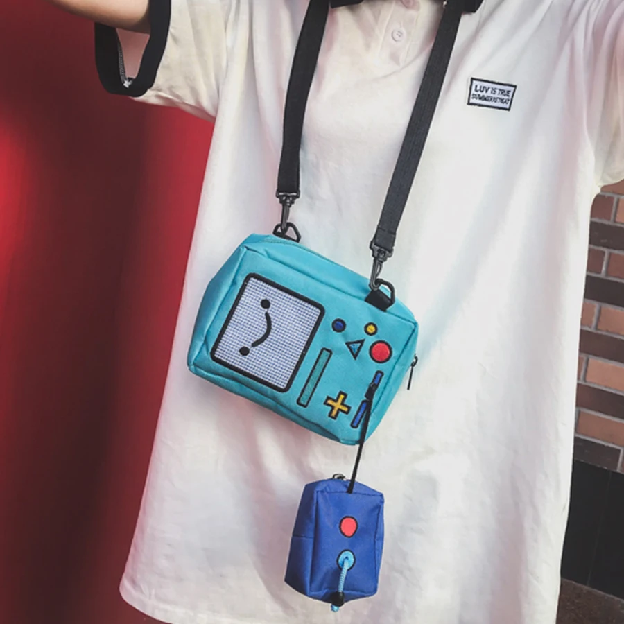 

2018 Personality Cute Mini Game Machine Shoulder Bags Women Messenger Bags Japanese Girl Funny Canvas Small Square Bags