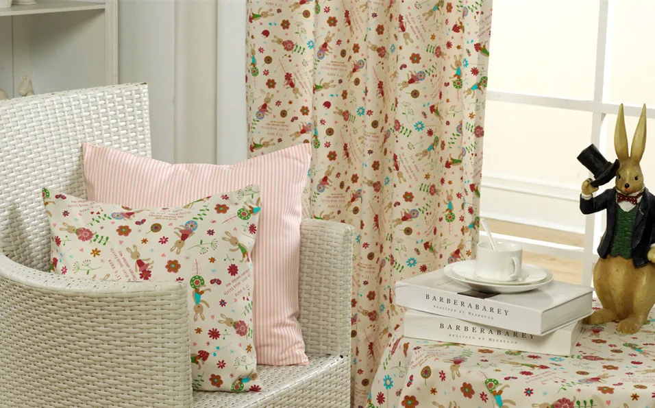 

Active double-double weft cotton curtains, tablecloths printed canvas fabric sofa cushions [Miss Rabbit]