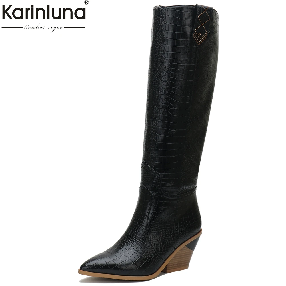 

2019 plus Size 33-46 Fashion comfortable chunky Heels knee high Boots Women Shoes Western boots Shoes Woman