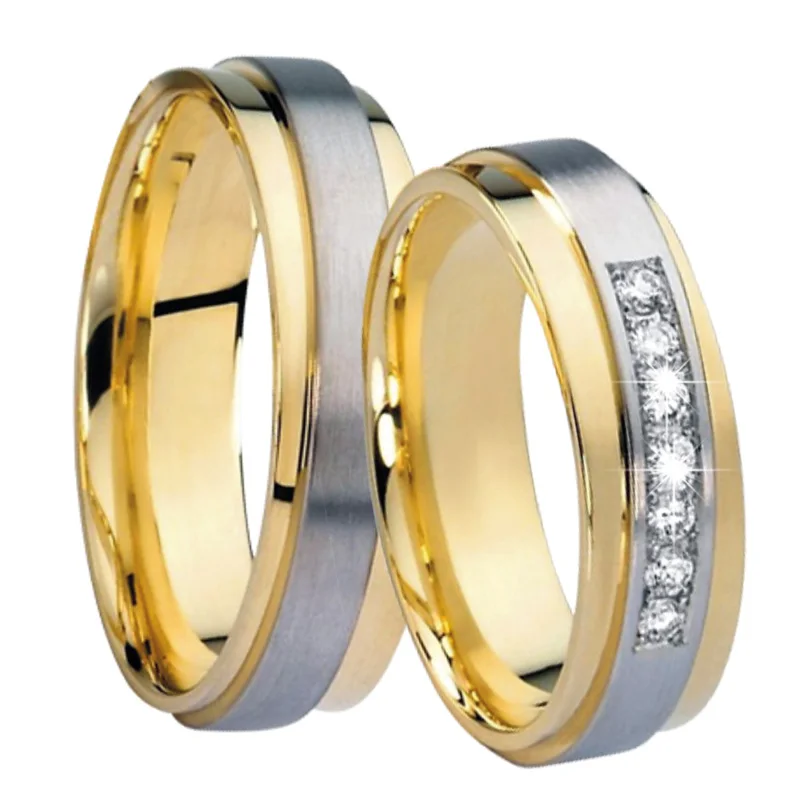 Ladies Love Альянс обещание обручальные кольца набор для обувь для мужчин и женщин Золотой Цвет из нержавеющей стали для него и для нее Брак Обручальное кольцо