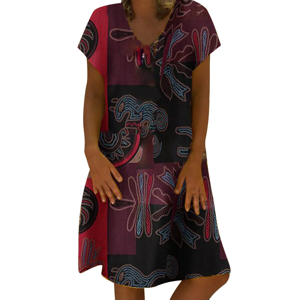 Женское платье на молнии повседневное винтажное с v-образным вырезом и коротким