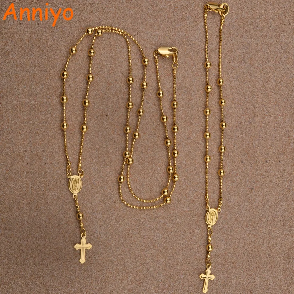 

Anniyo Virgin Mary Beads Necklace Bracelets 20CM With Ball Chains Catholicism Jewelry Gifts #063302