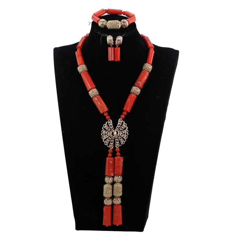 Массивный нагрудник цветок кулон ожерелье набор Африканский Свадебный белый украшение с коралловыми бусинами набор женский ювелирный набор подарок CNR880