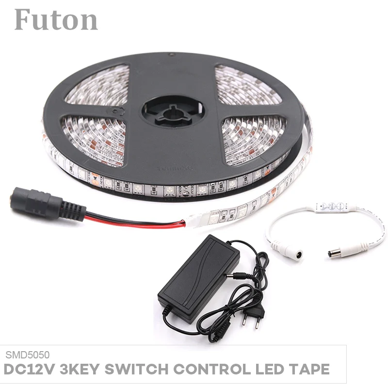 

5m DC12V Key Switch Controlled LED Strip With DC Adapter Waterproof Flexible SMD5050 LED Light For TV Backlight Wardrobe light