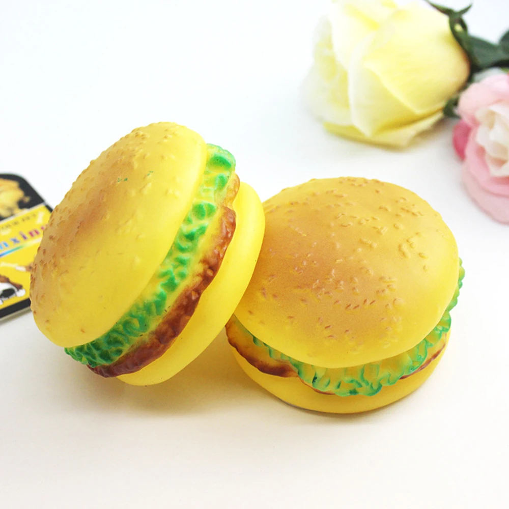 

Resistant To Dog Bite Hamburger Puppy Molars Sound Chew Toys for Teeth Training Thermal Plastic Rubber Pet Dog Toys Creative Hot