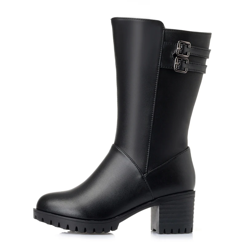 GKTINOO/новые женские зимние ботинки обувь из натуральной кожи до середины икры на Высоком толстом каблуке женские теплые плюшевые ботинки Дамская обувь размера плюс