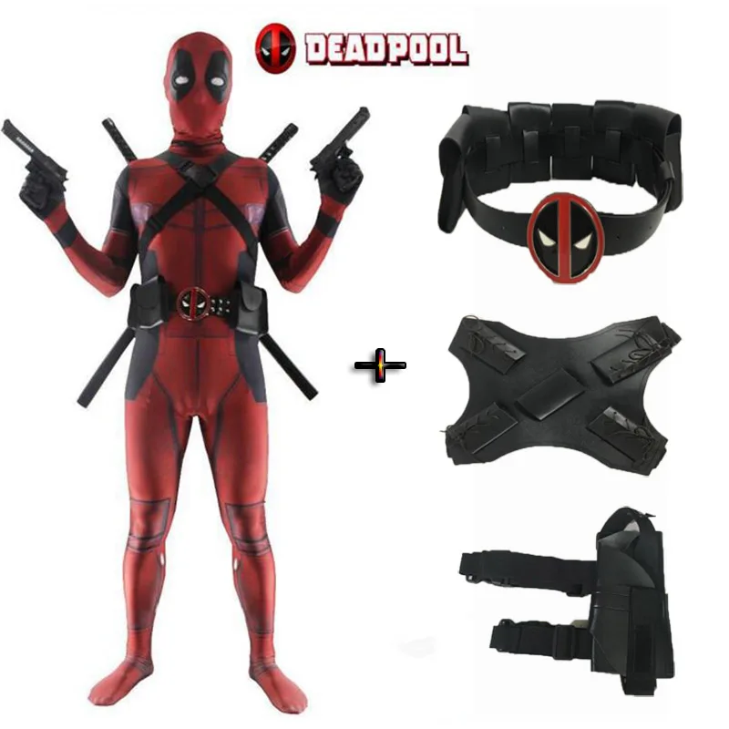 

free shipping Hot Marvel Halloween Cosplay Full Body Deadpool Costume Adult Digital Print Lycra Costume Kids Deadpool Cosplay