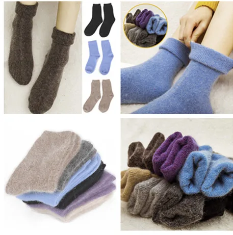 1pair Comfortable  Winter Women Socks Thicken Thermal Warm Wool Christmas Mid-calf Socks Woolen Pure Color Cashmere Socks Gift