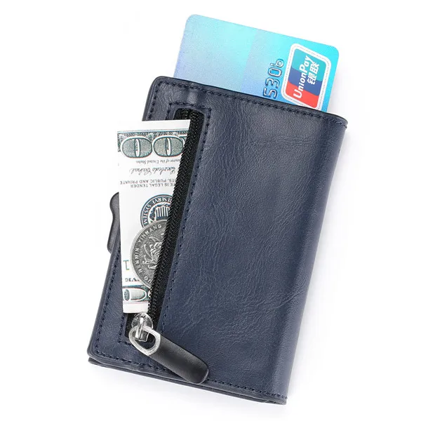 BISI GORO New Arrival PU Leather Card Case RFID Coin Purse RFID Carbon Fiber Wallet Single Box Smart Credit Card Holder - Цвет: BSD02 Blue