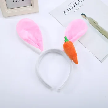 

Lovely Long Rabbit Pink Ear Carrot Flannel Cloth Hairbands Grey White Headband for Women Headwear Hair Accessories