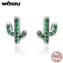 WOSTU,, 925 пробы, серебро, Освежающий Зеленый Кактус, кристалл, трендовые серьги-гвоздики для женщин, S925 ювелирное изделие, подарок, Brincos FIE097