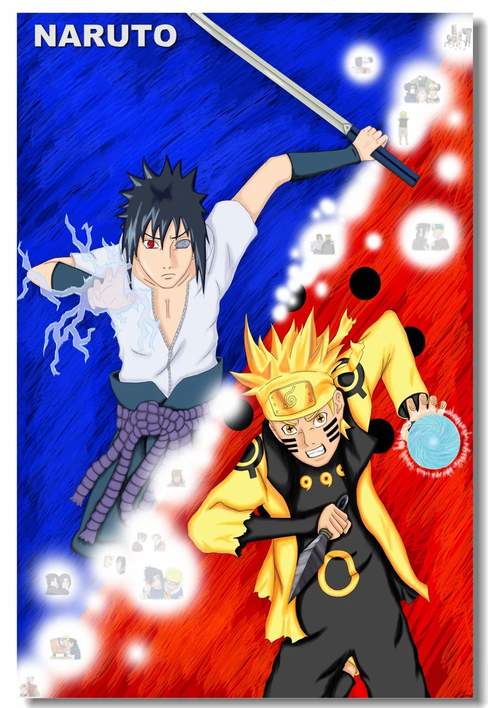 Пользовательские холст настенные картины Uzumaki постер Naruto Uchiha Sasuke Настенная