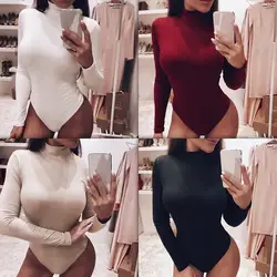 2019 Новый Модный женский повседневный комбинезон Slim Fit с длинным рукавом с высоким воротником Body Sculpting Slim комбинезон белый, красный, черный