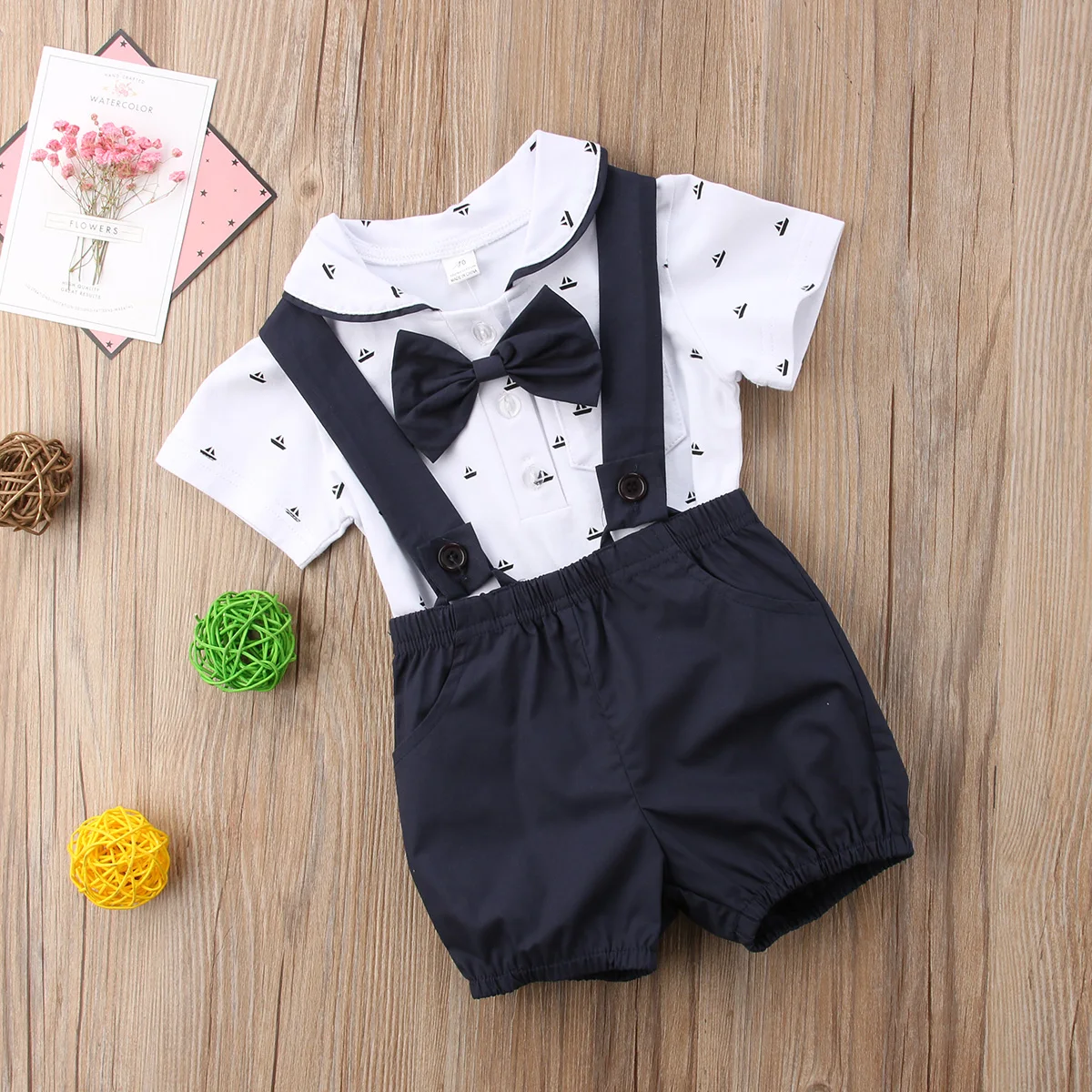 Brand New Gentalman Newborn Kid Baby Boy Outfit Clothes Jumpsuit Bodysuit+Pants Overall 2Pcs Set Children Summer Clothing