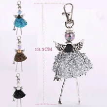YLWHJJ new women doll bag keychain cute dress princess pendant angel wings Silver debris car key chains girls fashion jewelry