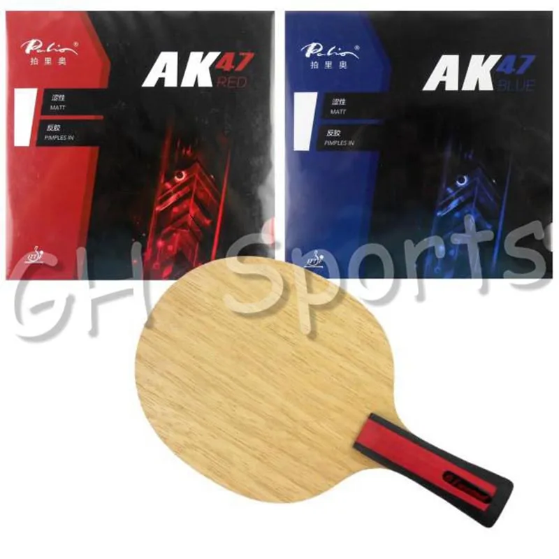 pro-combo-racchetta-61-secondo-3004-di-legno-tennis-da-tavolo-lama-shakehand-fl-con-palio-ak47-rosso-e-ak47-blu-gomme