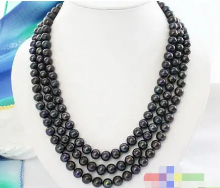 

Free Shipping >>3ROW 10mm BLACK ROUND FRESHWATER CULTURED PEARL NECKLACE P2307