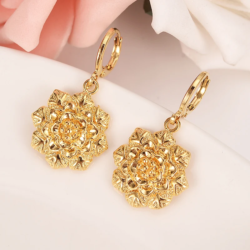 gold flower drop earring Ethiopian/Nigeria/Kenya /Ghana Gold color