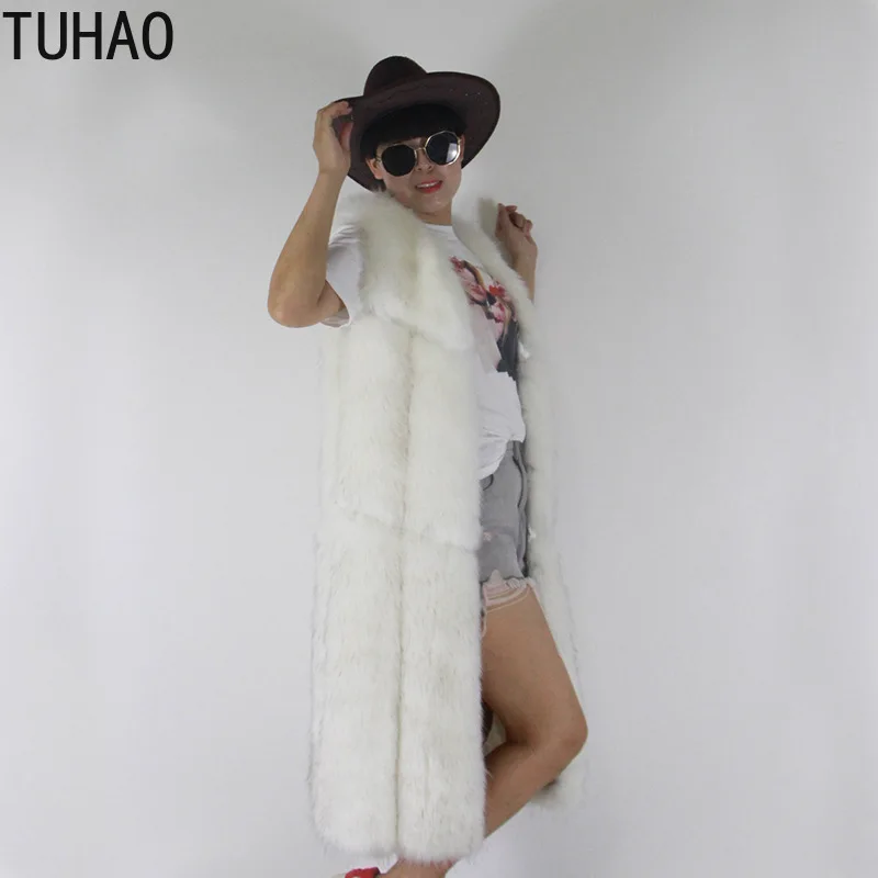 Пальто TUHAO размера плюс 3xl зимнее теплое модное женское импортное пальто меховые жилеты пальто из искусственного меха Лисий Мех Длинный жилет Женская куртка SXFS