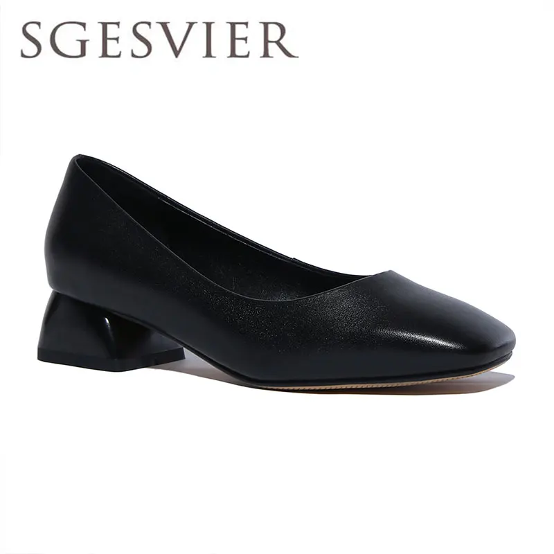 

SGESVIER square toe casual shoes women new 2017 hot spring autumn quality genuine leather women's shoes shallow pumps GBH342