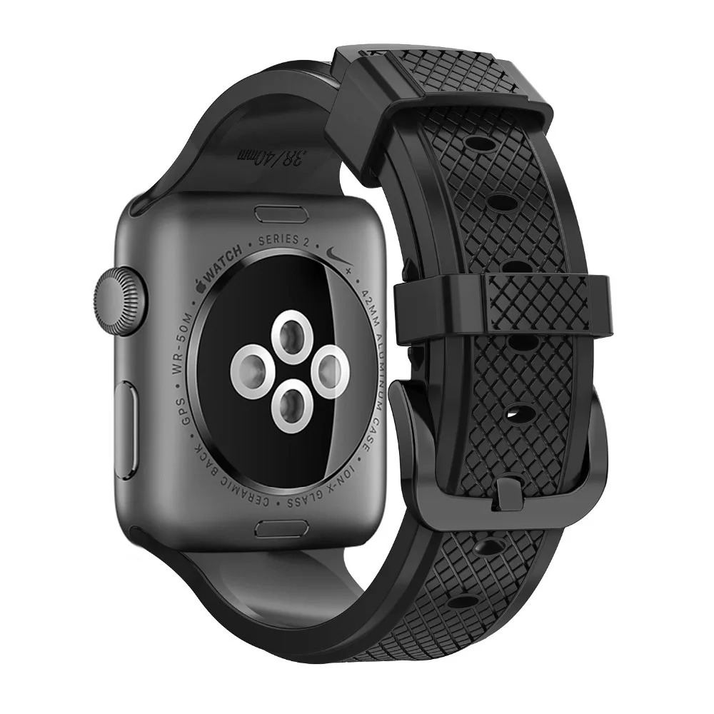 

2019 Sport Silicone Band For Apple Watch 4 44mm 40mm 3 2 1 Bracelet For iWatch 4 44mm 40m Wrist Rubber bands with Metal Buckle