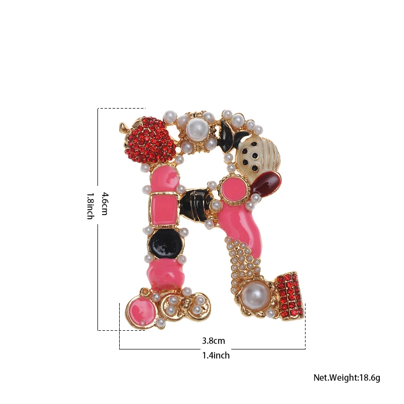 Yhpup розовая эмалированная Буква R Броши жемчуг для женской одежды сумка модные ювелирные изделия массивные драгоценные камни брендовые броши булавки подарок для девочки Новинка